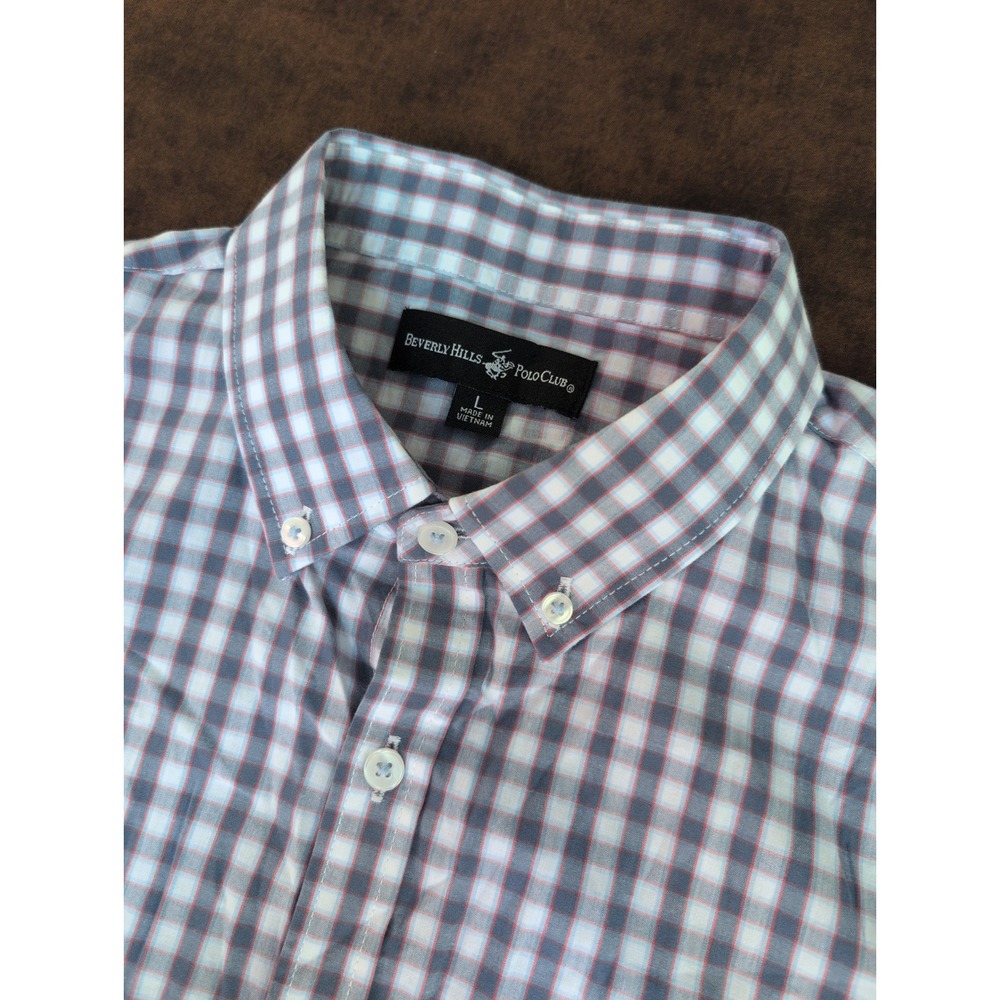Beverly Hills Polo Club Short Sleeve Button Down Shirt Plaid‎ Size Large